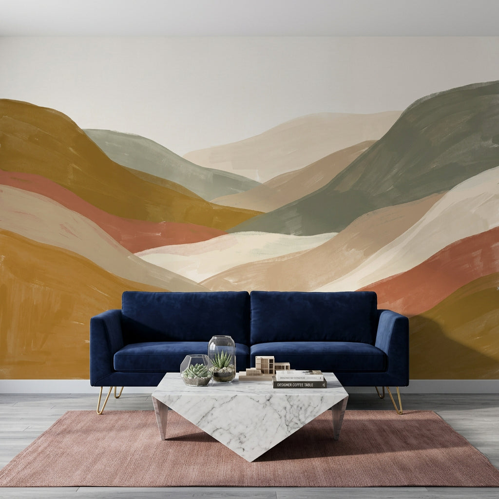 Abstract Landscape Wallpaper Layered Hills Earth Tones Removable Wall Decor