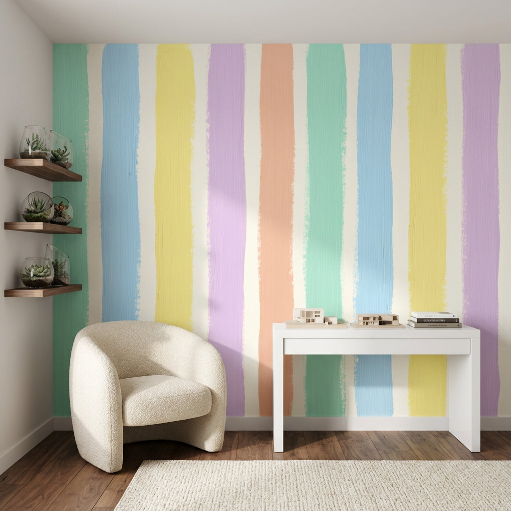 White Background Wallpaper Pastel Stripes Minimal Abstract Wall Mural