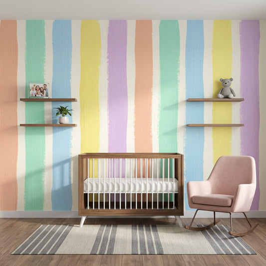 White Background Wallpaper Pastel Stripes Minimal Abstract Wall Mural