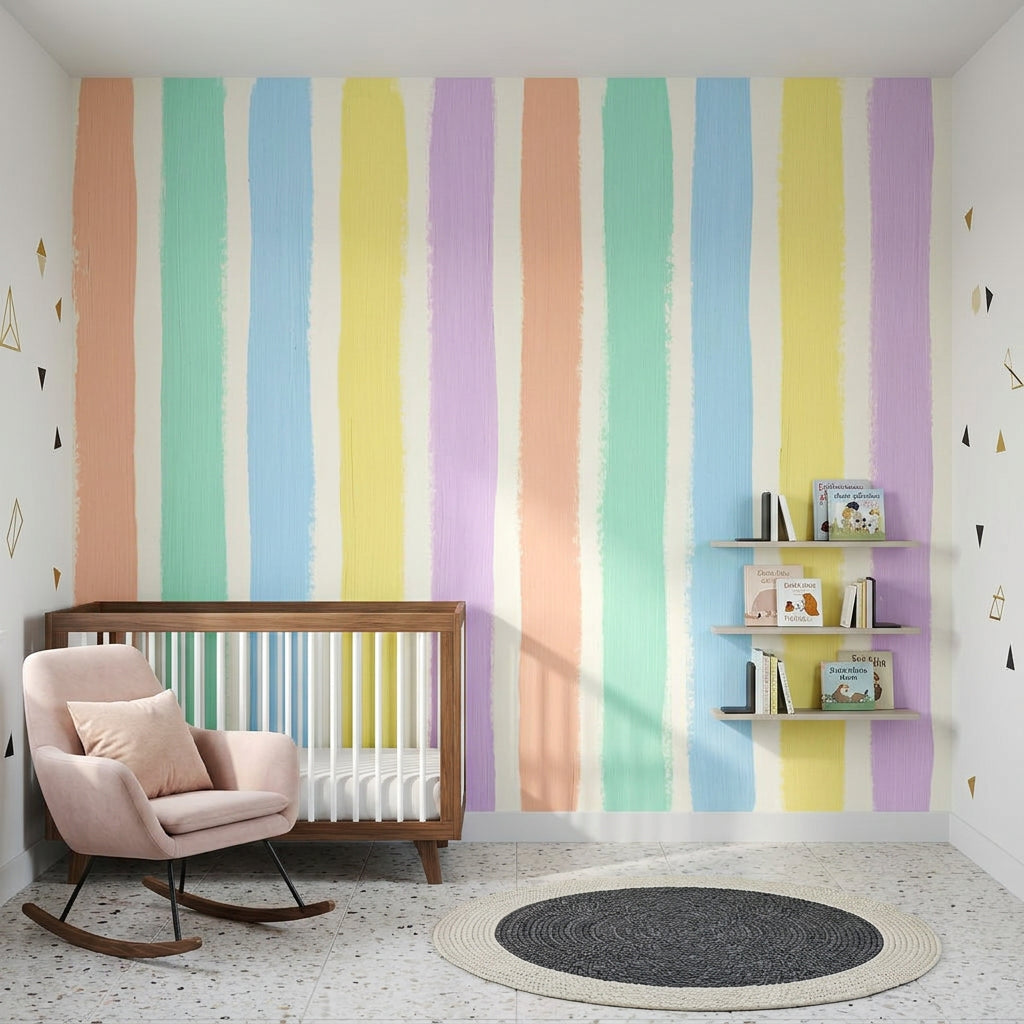 White Background Wallpaper Pastel Stripes Minimal Abstract Wall Mural