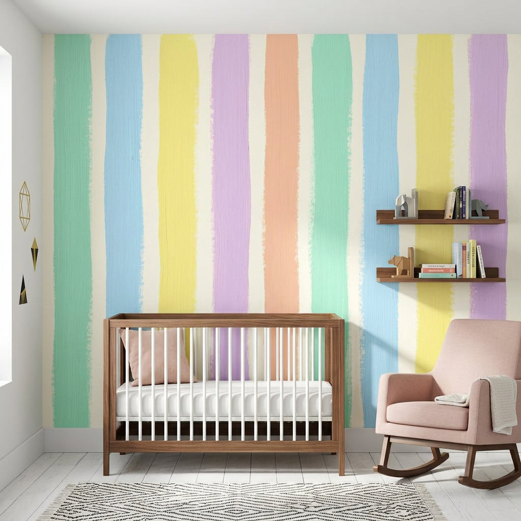 White Background Wallpaper Pastel Stripes Minimal Abstract Wall Mural