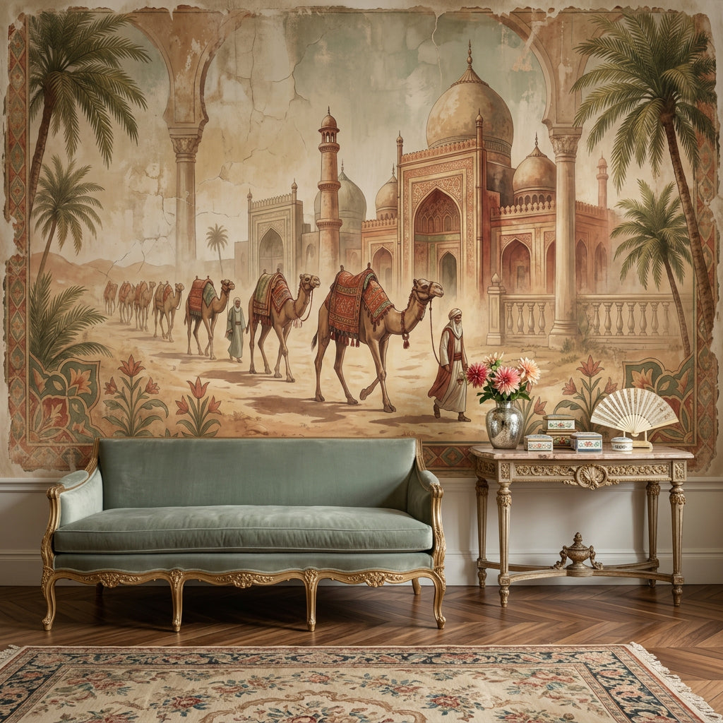 Desert Caravan Wallpaper Camels Mughal Palace Removable Wall Decor