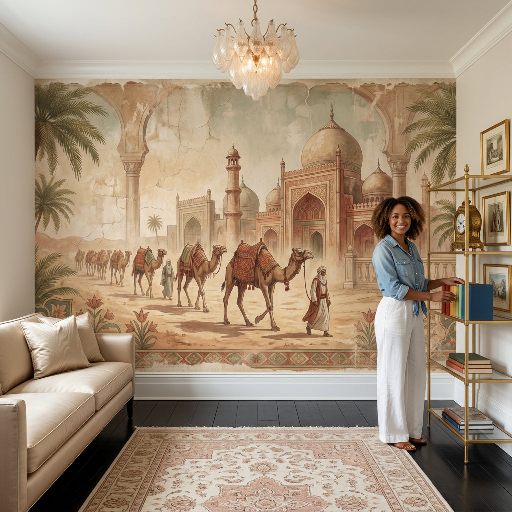 Desert Caravan Wallpaper Camels Mughal Palace Removable Wall Decor