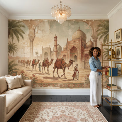 Desert Caravan Wallpaper Camels Mughal Palace Removable Wall Decor