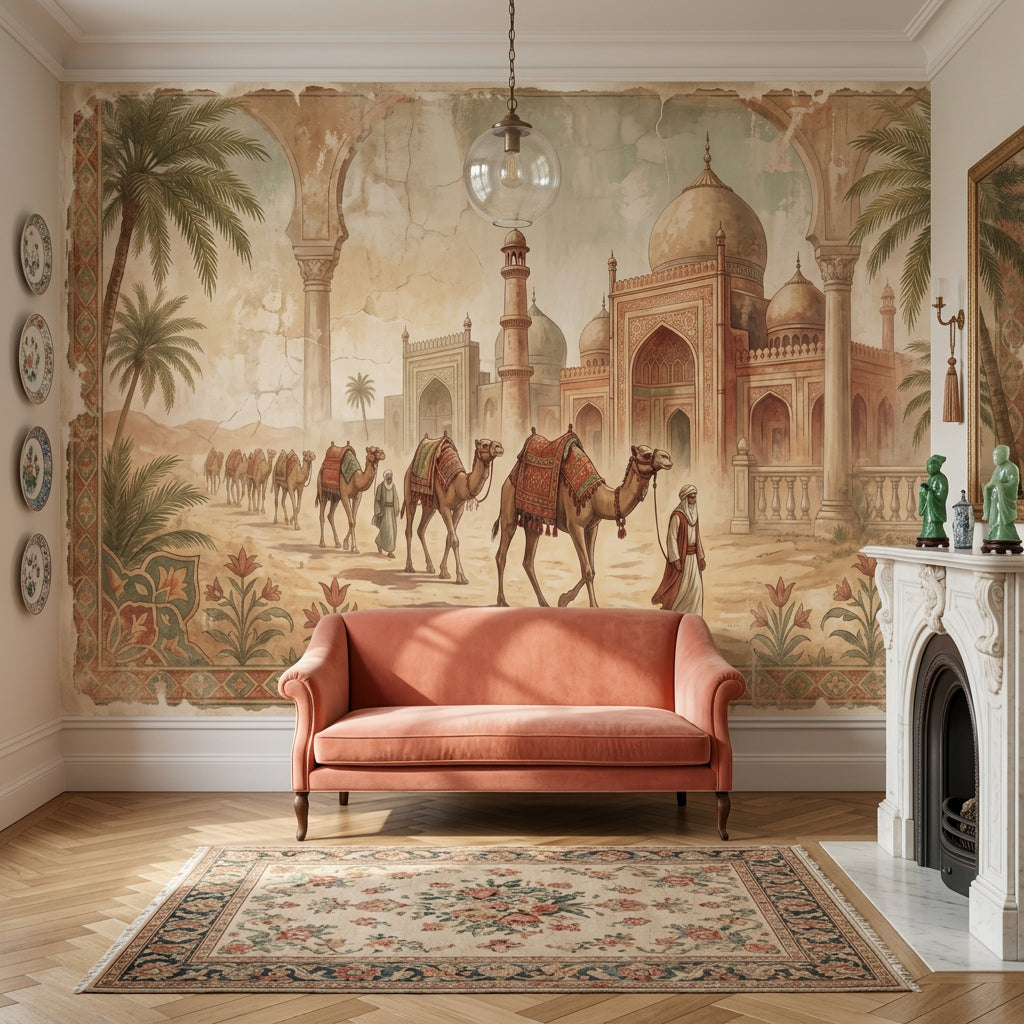 Desert Caravan Wallpaper Camels Mughal Palace Removable Wall Decor