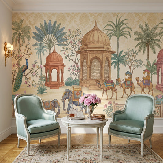 Mughal Palace Wallpaper Indian Garden Elephants Wall Mural