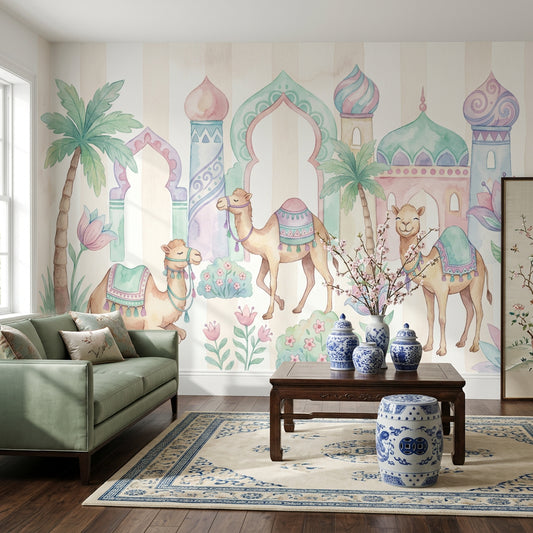 Watercolor Wallpaper Pastel Camels Removable Wall Decor