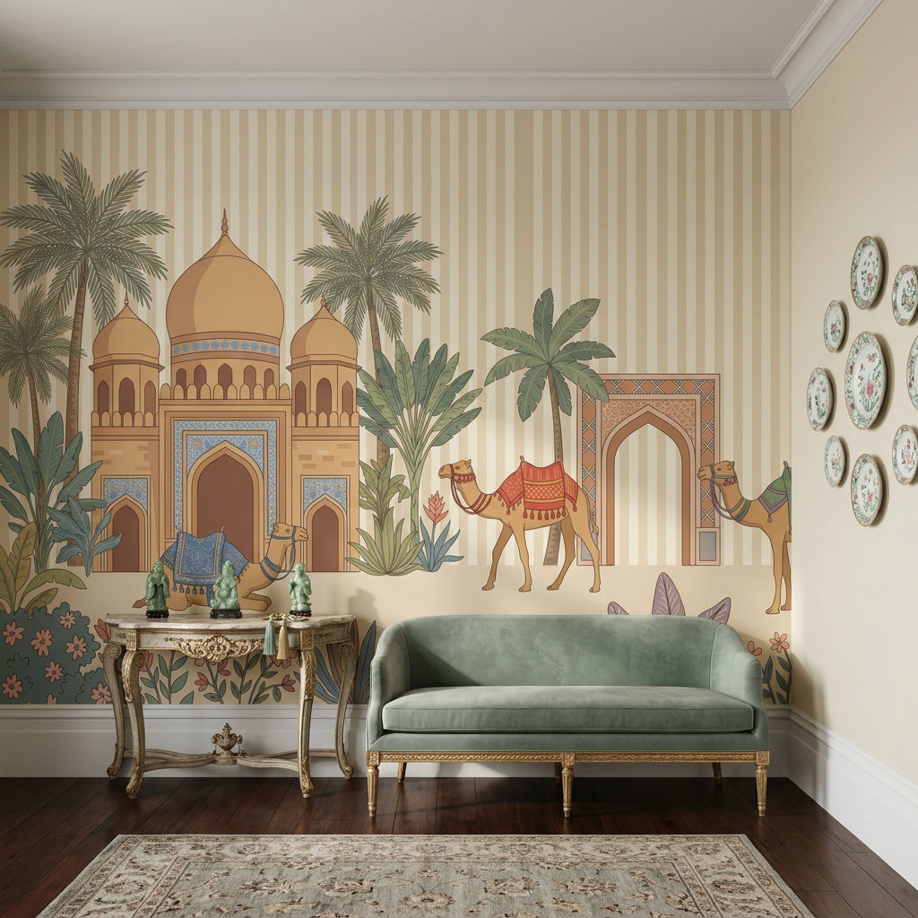 Desert Palace Wallpaper Arched Gateway Camels Wall Mural