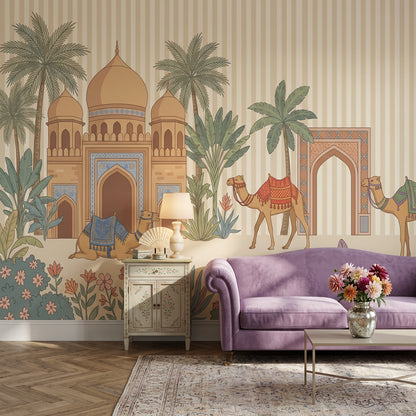 Desert Palace Wallpaper Arched Gateway Camels Wall Mural