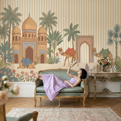 Desert Palace Wallpaper Arched Gateway Camels Wall Mural