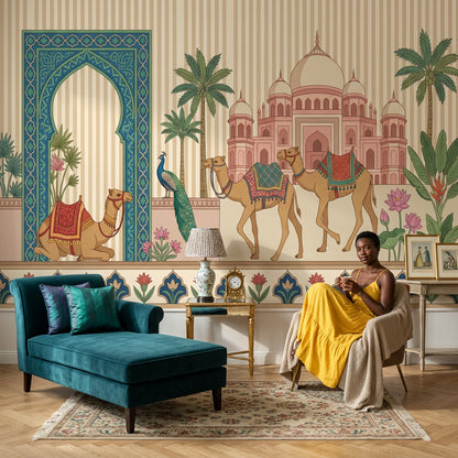 Mughal Palace Wallpaper Indian Architecture Removable Camels Wall Decor