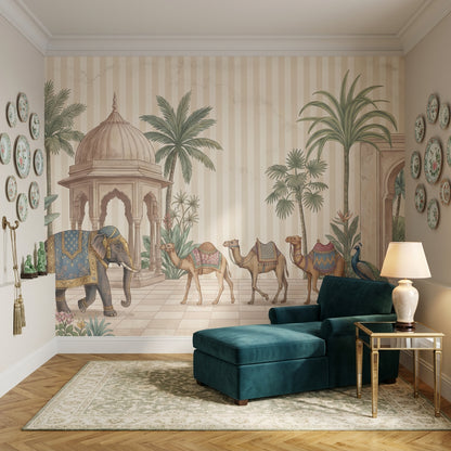 Palace Garden Wallpaper Elephant Removable Camels Wall Decor