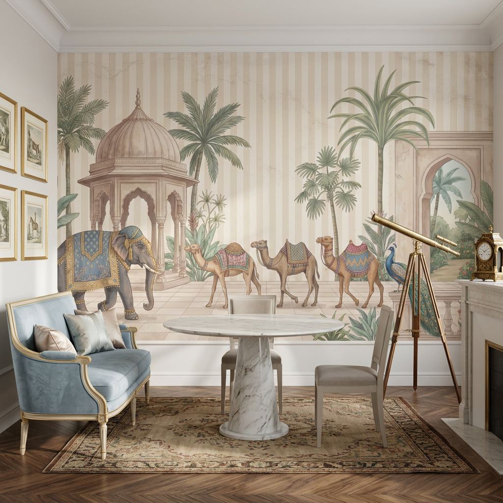 Palace Garden Wallpaper Elephant Removable Camels Wall Decor