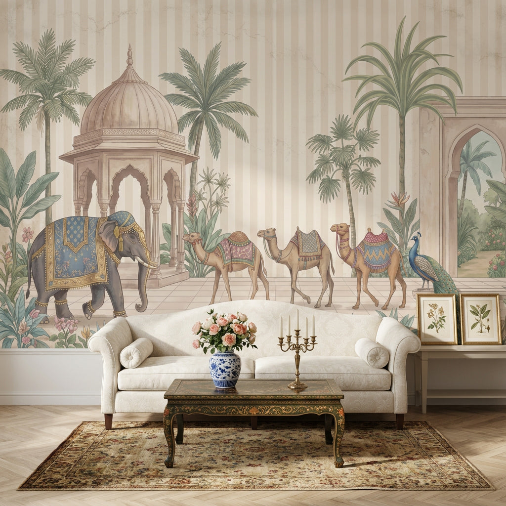 Palace Garden Wallpaper Elephant Removable Camels Wall Decor