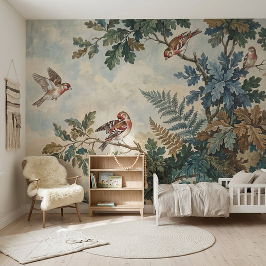 Vintage Wallpaper Botanical Birds Removable Wall Decor