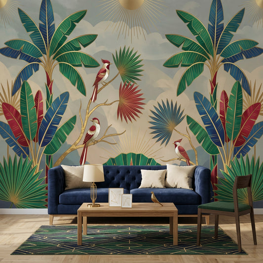 Art Deco Wallpaper Tropical Removable Palm Leaves Wall Decor
