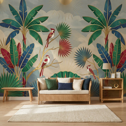 Art Deco Wallpaper Tropical Removable Palm Leaves Wall Decor