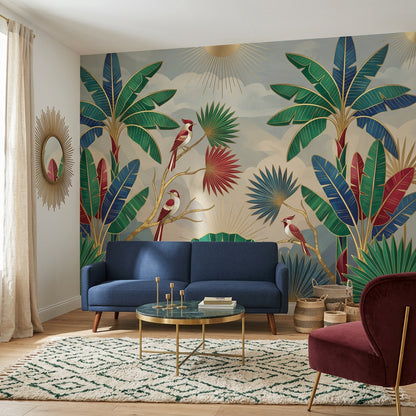 Art Deco Wallpaper Tropical Removable Palm Leaves Wall Decor