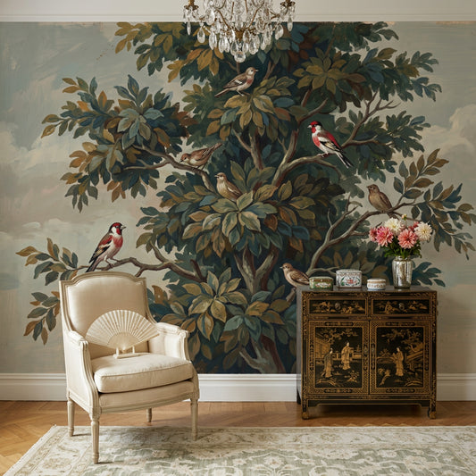 Muted Green Wallpaper Sage Green Vintage Tree Wall Mural