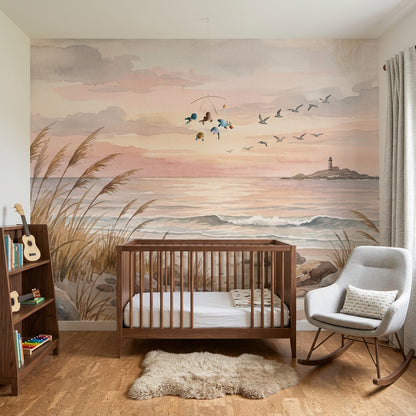 Coastal Wallpaper Beach Dunes Removable Lighthouse Wall Decor