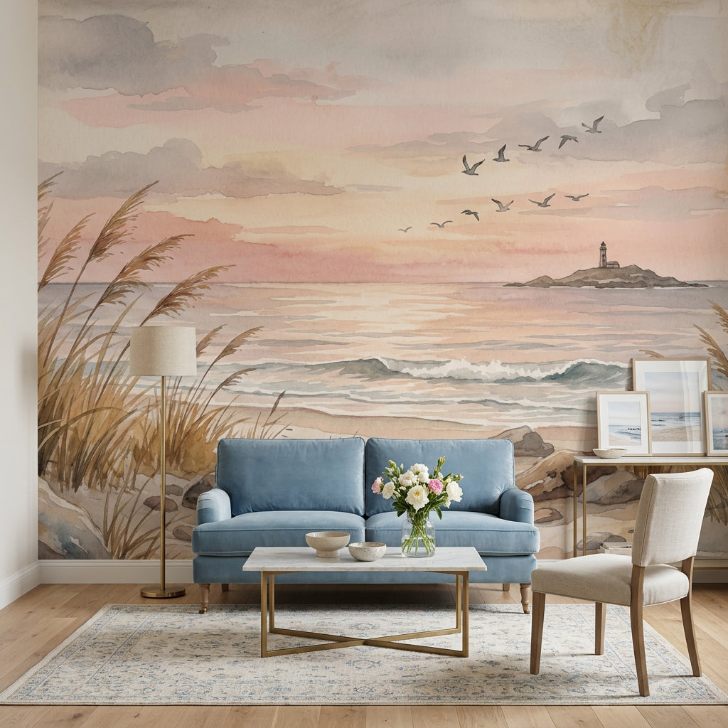 Coastal Wallpaper Beach Dunes Removable Lighthouse Wall Decor