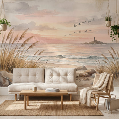 Coastal Wallpaper Beach Dunes Removable Lighthouse Wall Decor