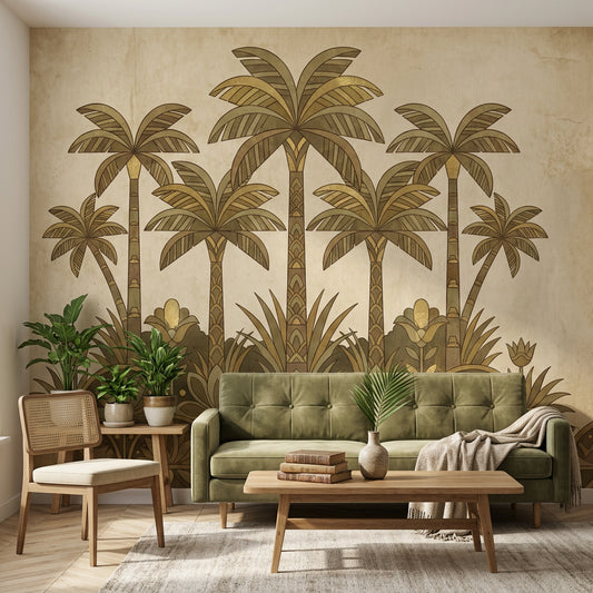 Tropical Palms Wallpaper Art Deco Botanical Vintage Parchment Removable Wall Decor