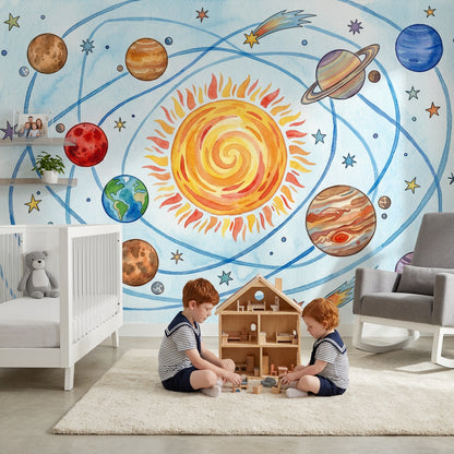 Solar System Wallpaper Planets Watercolor Removable Wall Decor