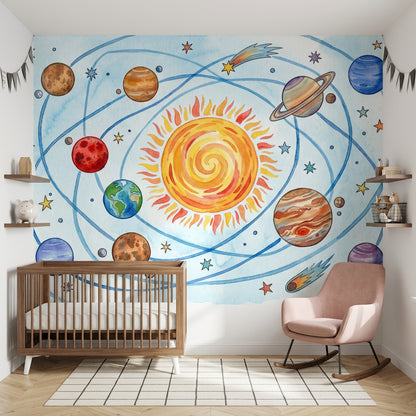 Solar System Wallpaper Planets Watercolor Removable Wall Decor