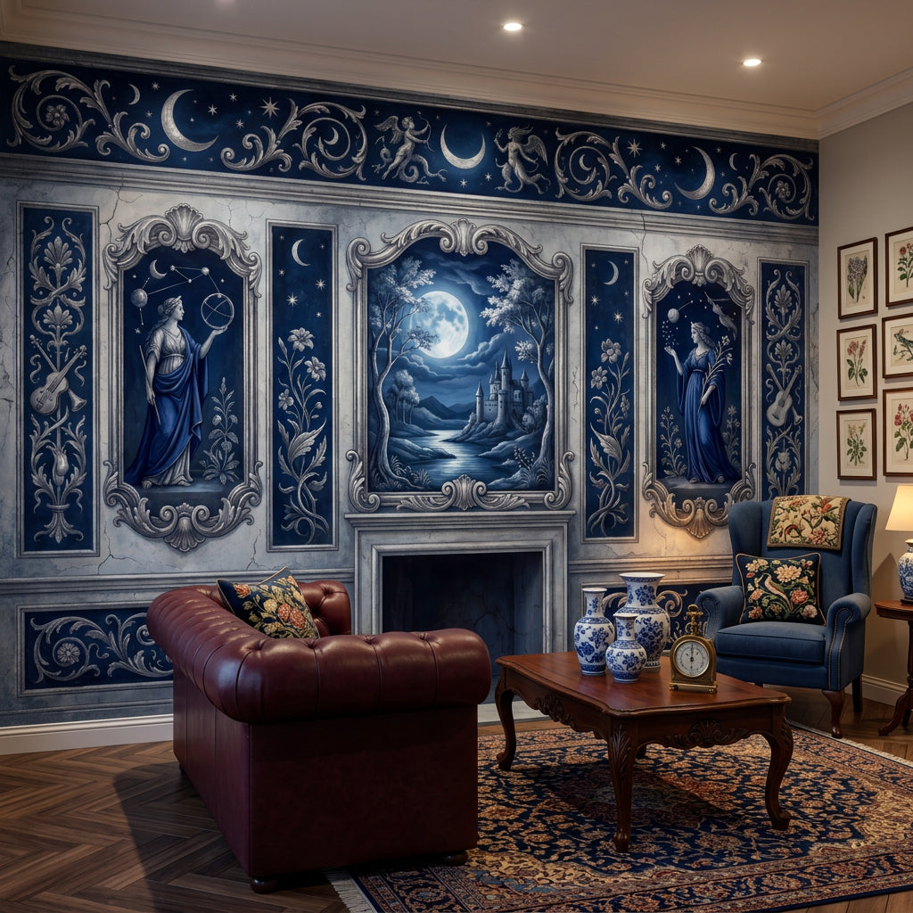 Starry Night Wallpaper Moonlit Castle Removable Constellation Wall Decor