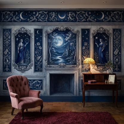 Starry Night Wallpaper Moonlit Castle Removable Constellation Wall Decor
