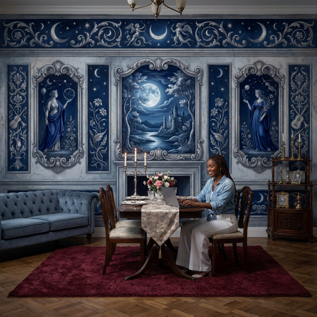 Starry Night Wallpaper Moonlit Castle Removable Constellation Wall Decor