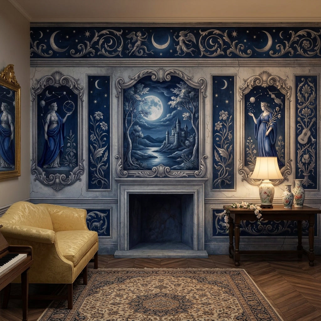 Starry Night Wallpaper Moonlit Castle Removable Constellation Wall Decor