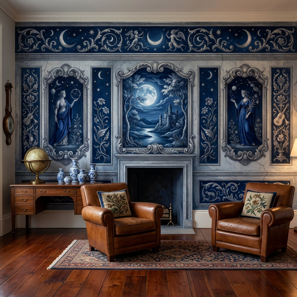 Starry Night Wallpaper Moonlit Castle Removable Constellation Wall Decor