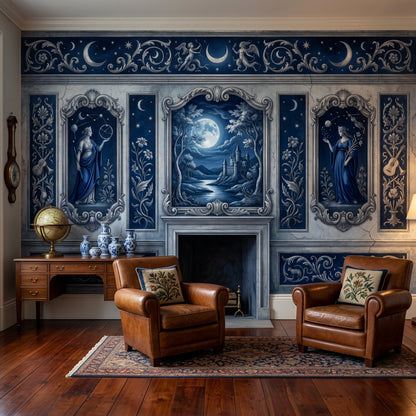 Starry Night Wallpaper Moonlit Castle Removable Constellation Wall Decor