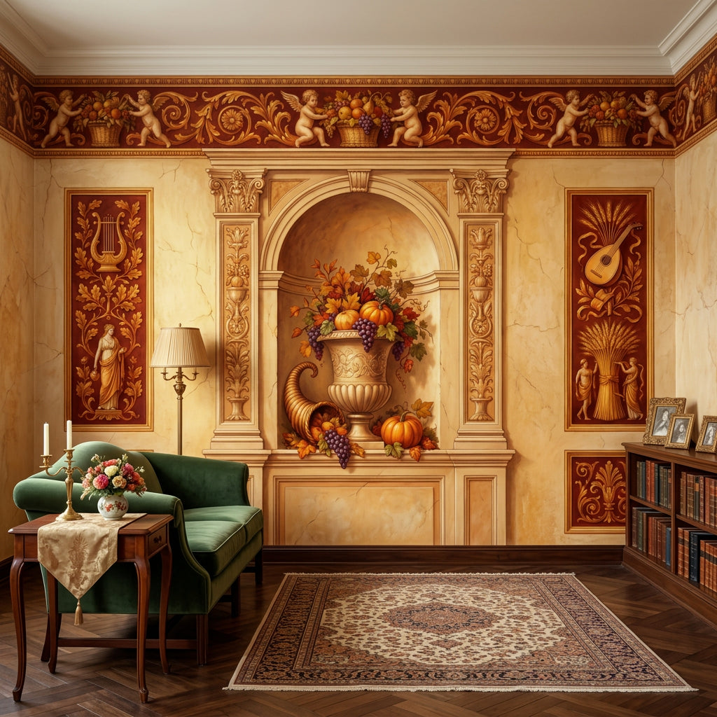 Classical Fresco Wallpaper Roman Niche Harvest Still Life Removable Wall Decor