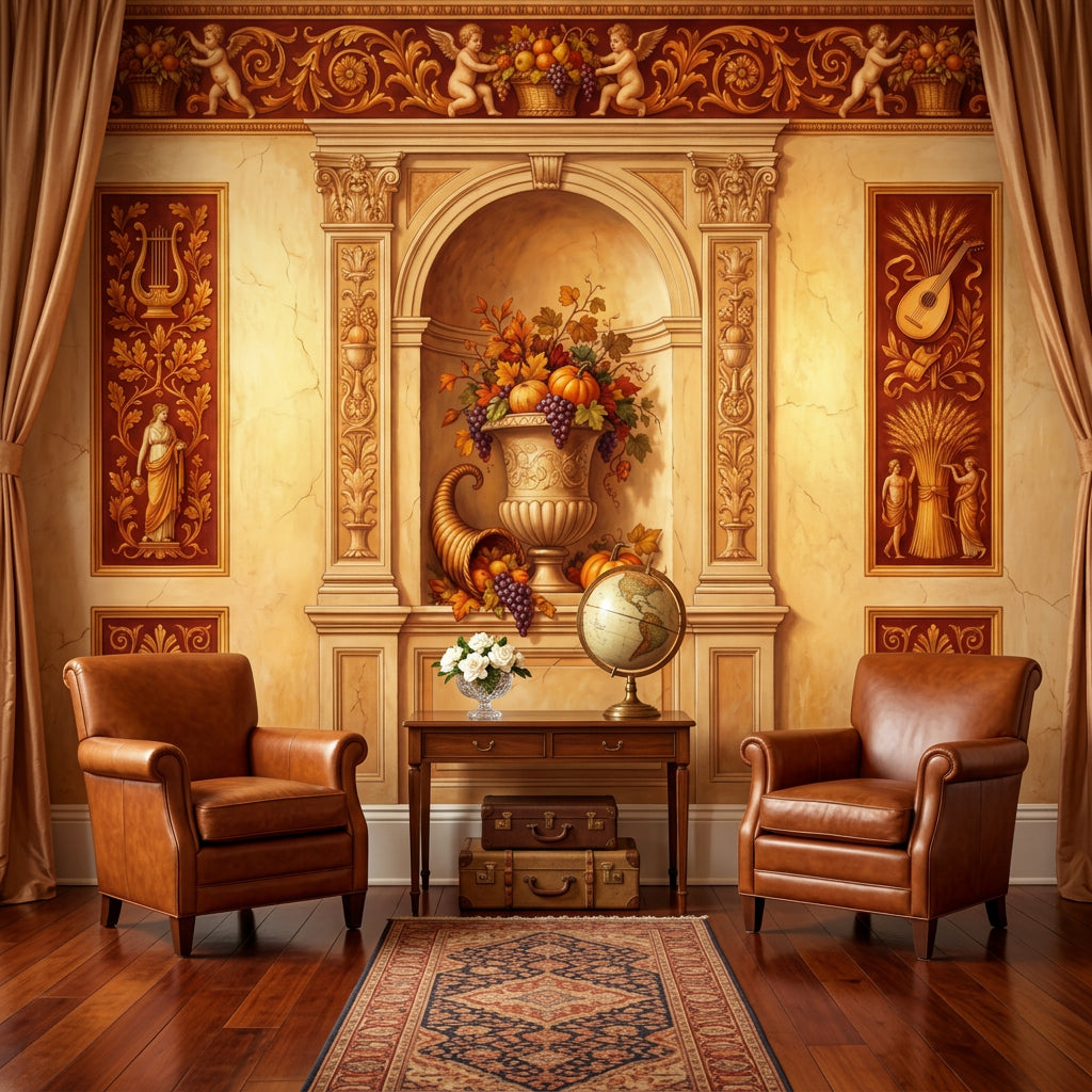 Classical Fresco Wallpaper Roman Niche Harvest Still Life Removable Wall Decor