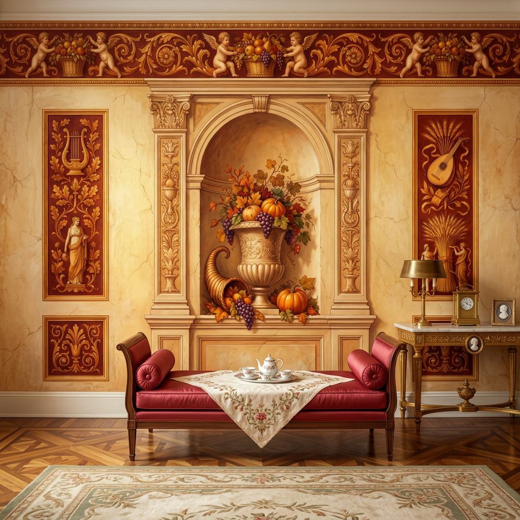 Classical Fresco Wallpaper Roman Niche Harvest Still Life Removable Wall Decor