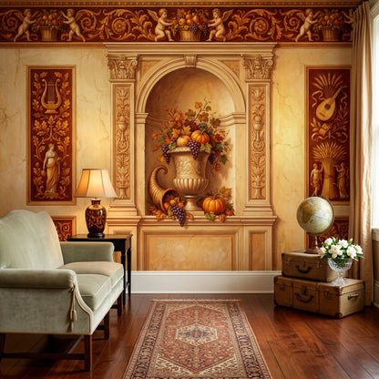 Classical Fresco Wallpaper Roman Niche Harvest Still Life Removable Wall Decor