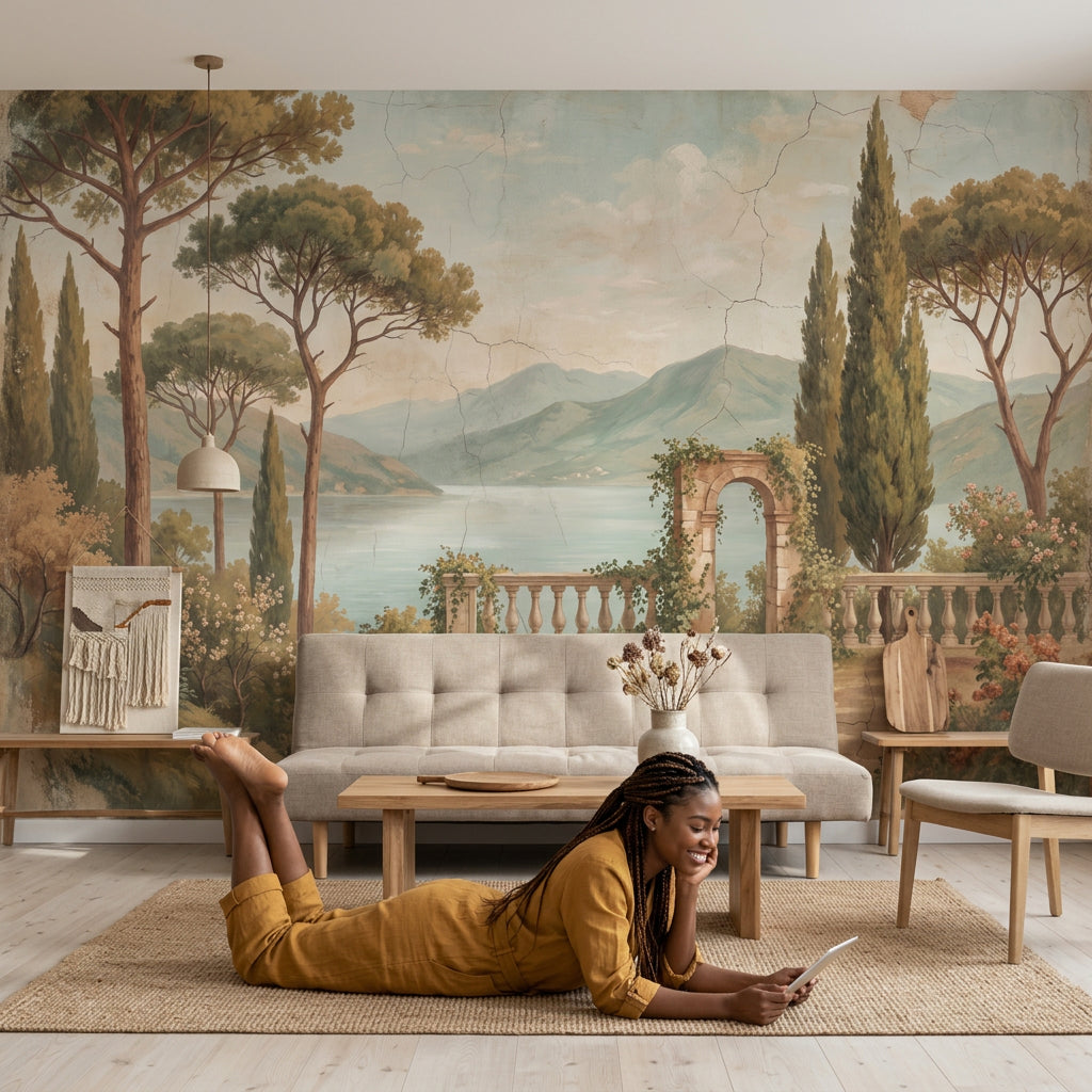 Mediterranean Landscape Wallpaper Italian Villa Terrace Romantic Classic Mural Removable Wall Decor