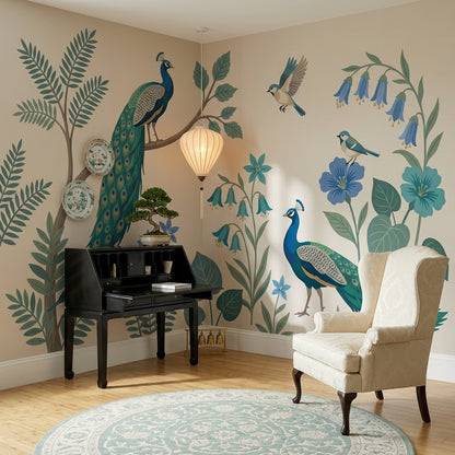 Peacock Wallpaper Botanical Birds Wall Mural