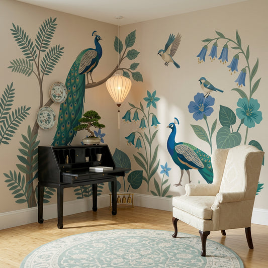 Peacock Wallpaper Botanical Birds Wall Mural