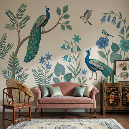Peacock Wallpaper Botanical Birds Wall Mural
