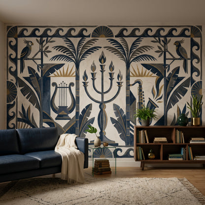 Art Deco Wallpaper Tropical Foliage Parrots Removable Wall Decor