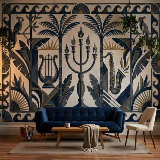 Art Deco Wallpaper Tropical Foliage Parrots Removable Wall Decor