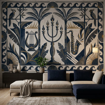 Art Deco Wallpaper Tropical Foliage Parrots Removable Wall Decor