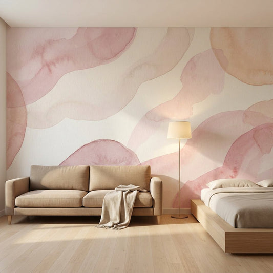 Abstract Watercolor Wallpaper Blush Pink Removable Soft Organic Shapes Wall Decor