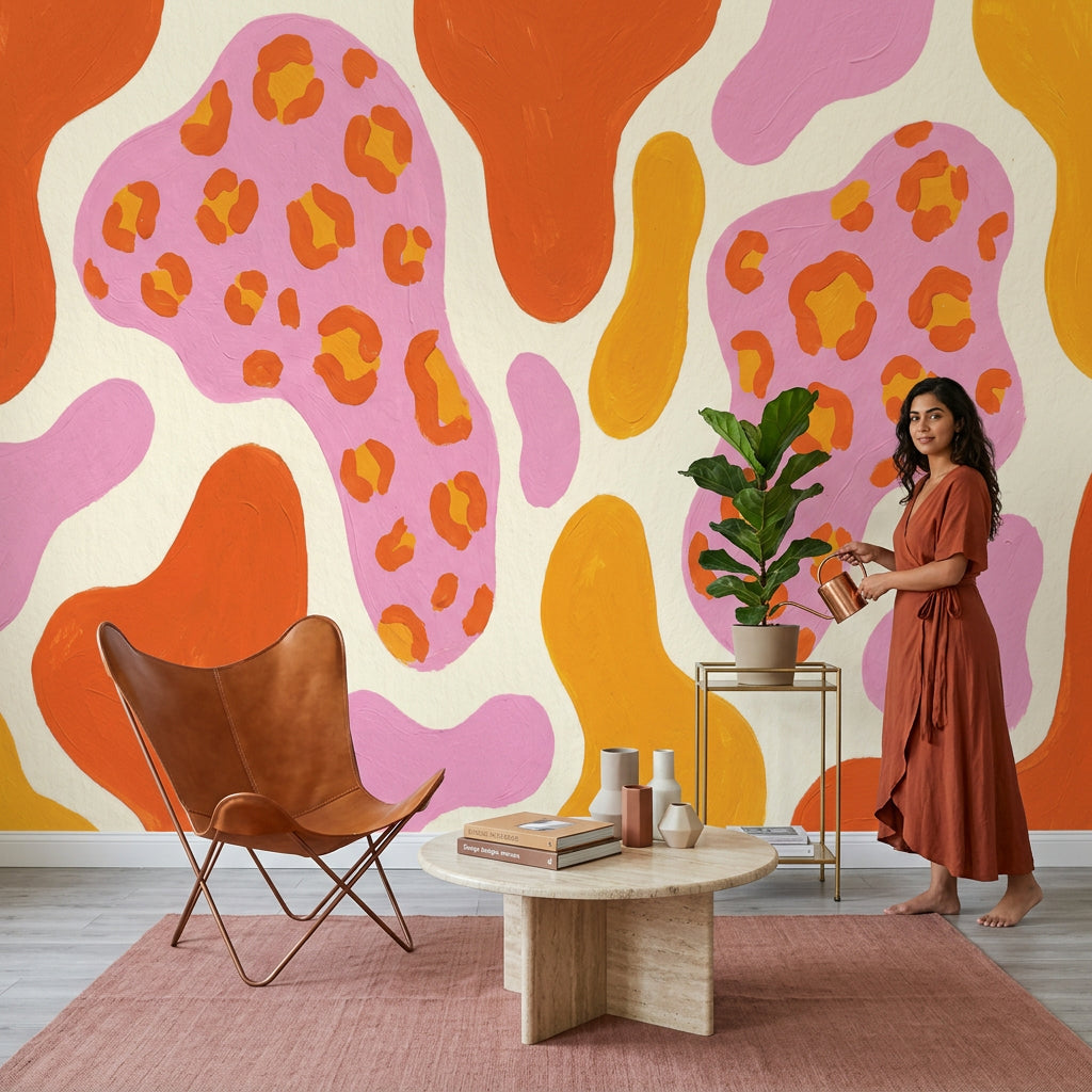 Abstract Leopard Print Wallpaper Animal Print Hand Painted Removable Wall Decor