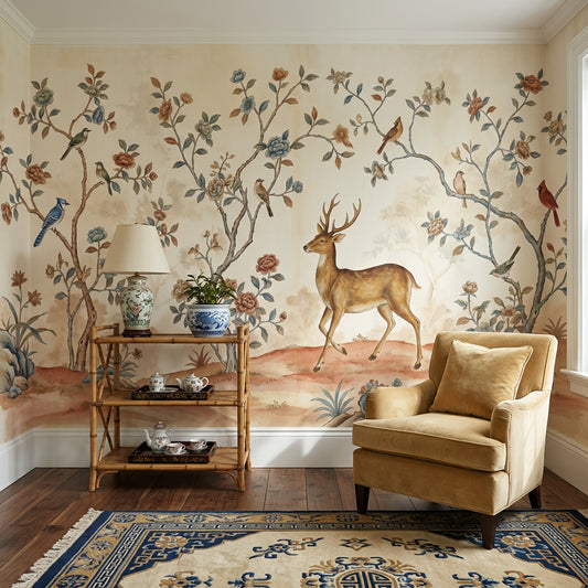 Toile Wallpaper Deer Vintage Watercolor Removable Wall Decor