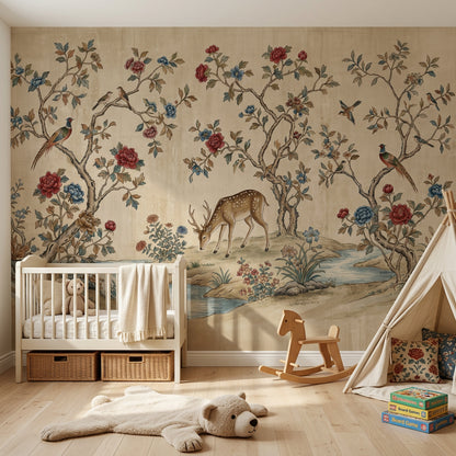 Muted Green Wallpaper Chinoiserie Vintage Wall Mural